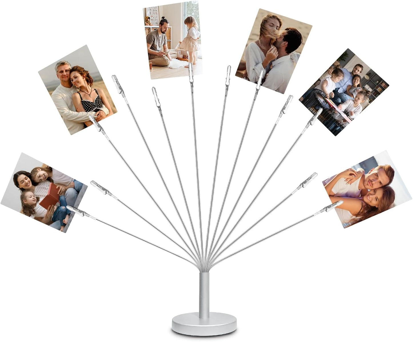 Silver Photo Tree Holder with Metal Base,12 Clips Flexible & Durable Branches Money Trees Gift Card Holder with Clips,Picture Trees to Hold Photos for Christmas Wedding Greeting Birthday Party Gift
