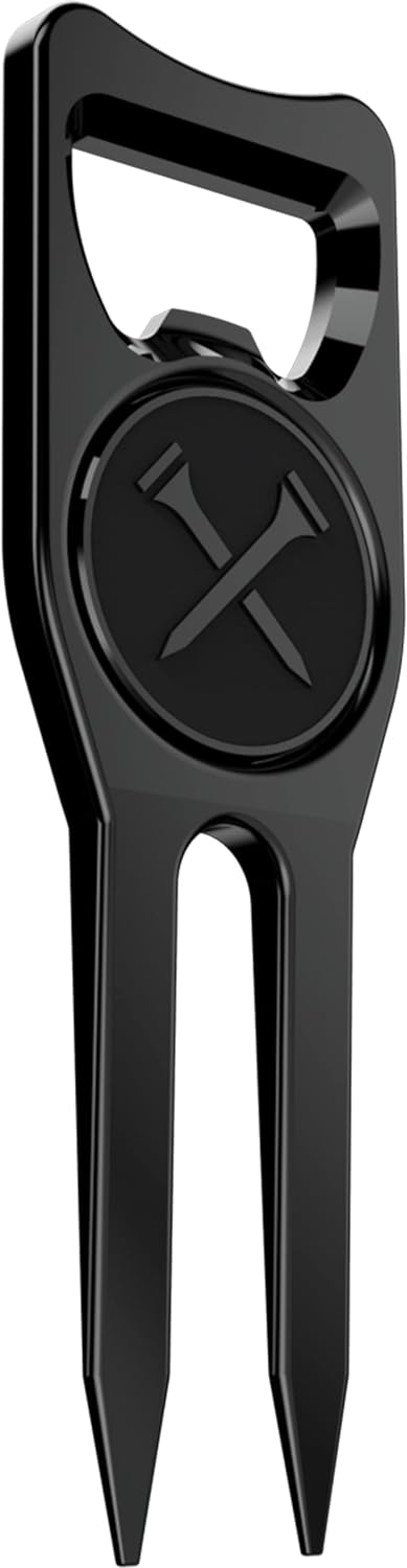 Blue Tees Golf 6-in-1 Premium Divot Tool & Ball Marker - Bottle Opener - Club Tee - Groove Cleaner - Putting Alignment - Designed to Be the Ultimate Tool for the Green - Black