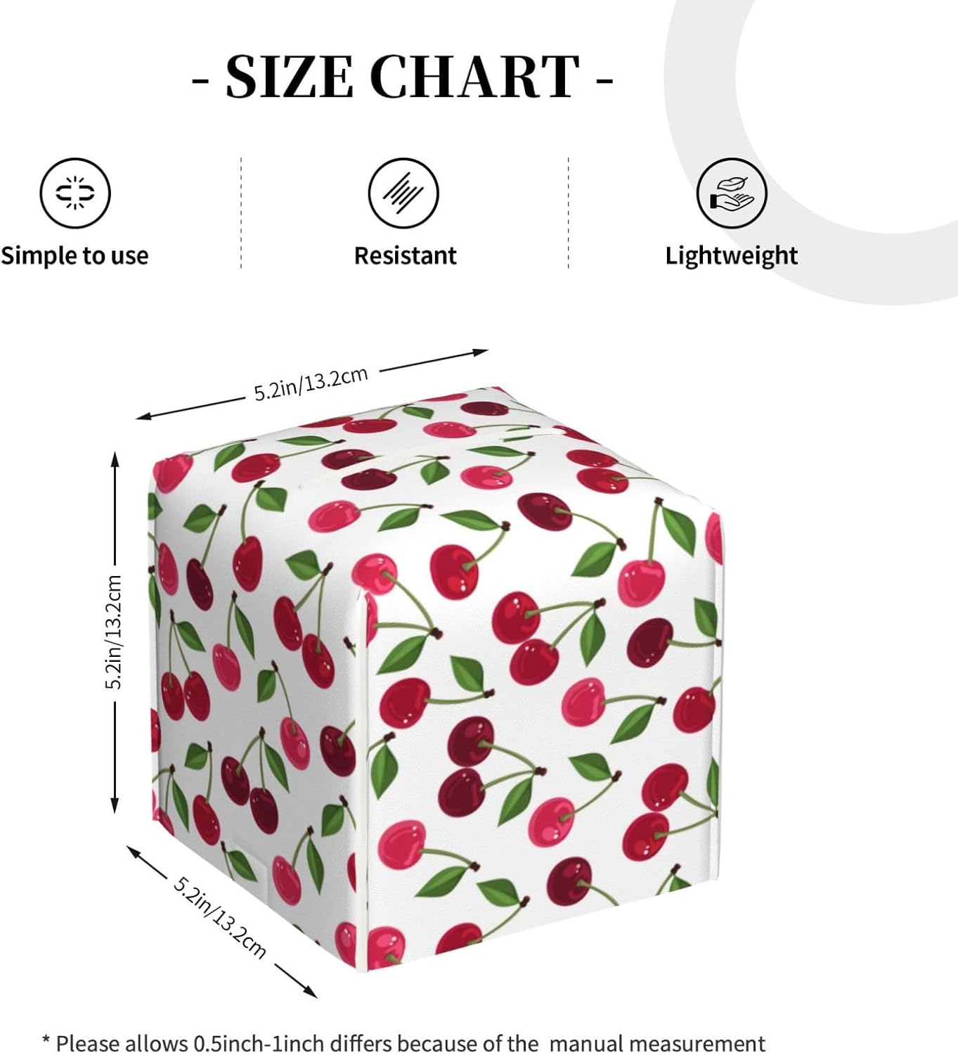 Cherry Tissue Box Holder Paper Organizer, PU Leather Tissue Case Cover, Cherry Decor for Bathroom, Kitchen, Car