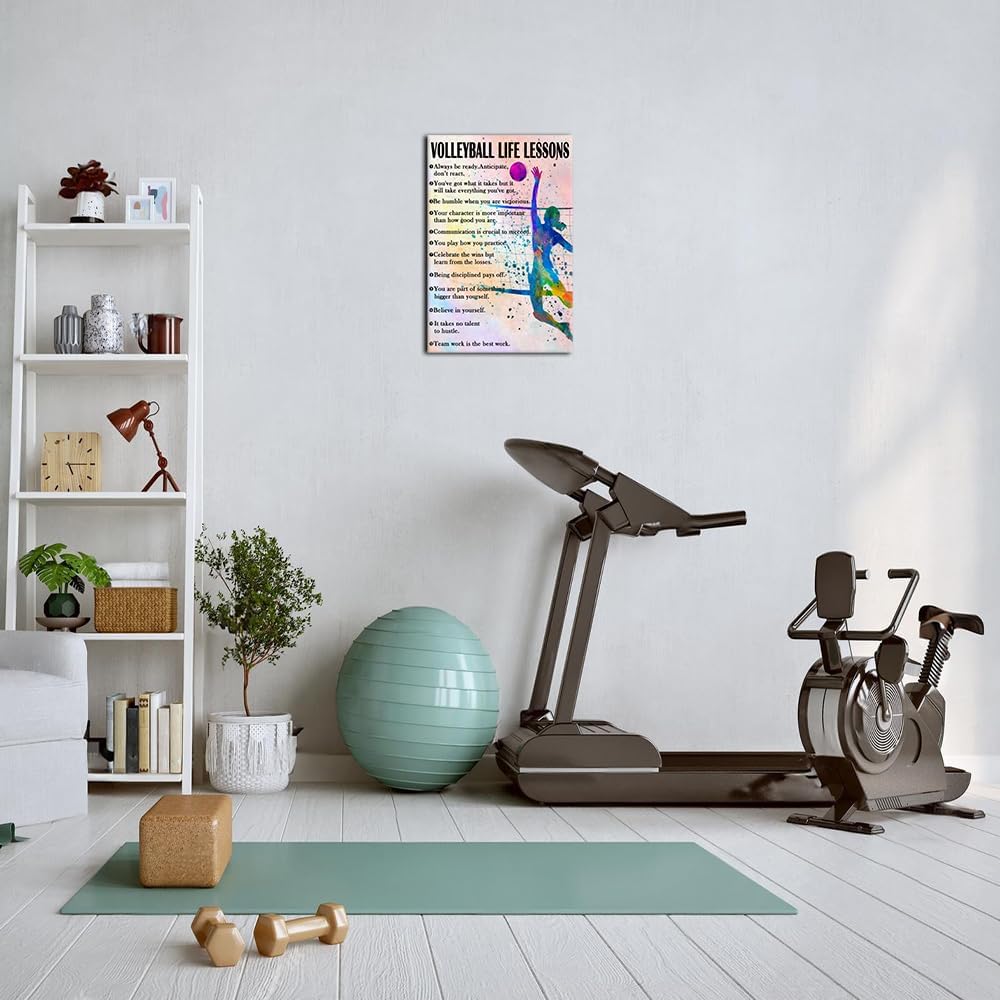 Strofupp Volleyball Poster Sport Quotes Wall Art Motivational Picture Prints Vintage Volleyball Wall Art Watercolor Painting Poster 08x12 inches