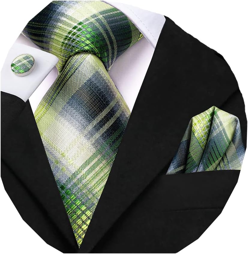 Dubulle Mens Paisley Striped Tie WOVEN Necktie for Men and Handkerchief Cufflinks Set Wedding Formal Business