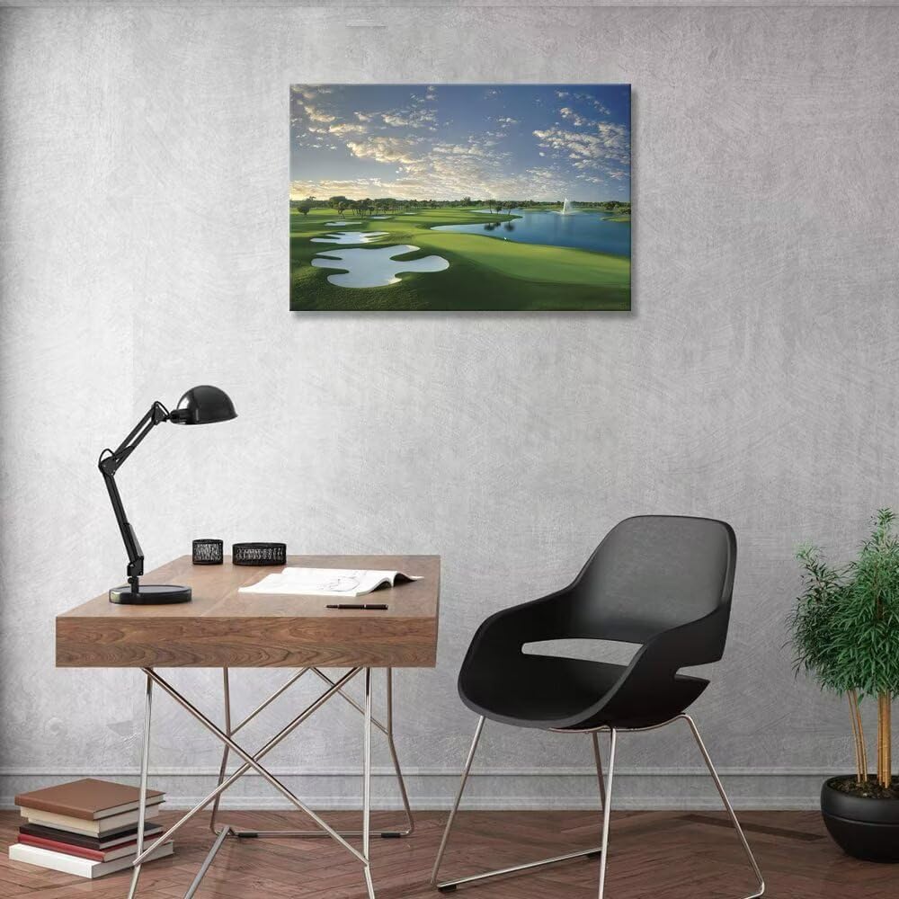 Blue Monster Golf Course Canvas Wall Art for Living Room Bedroom Bathroom Home Decorations Paintings Golf Course Picture Poster Framed Artwork Ready to Hang(12''H x 16''W)