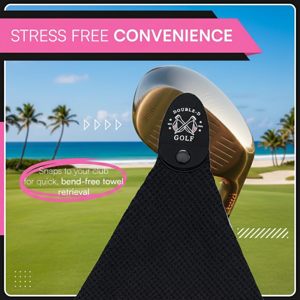 Magnetic Golf Towel Supporting Breast Cancer Research | 10% Profit Donation | 29” Waffle Microfiber | Removable High-Strength Magnet | Ultra Absorbent | Durable for Clubs & Balls