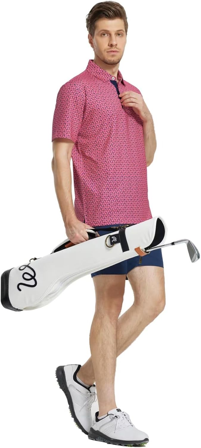 M MAELREG Mens Golf Shirt Short Sleeve Dry Fit Print Moisture Wicking Performance Patterns Collared Polo Shirt