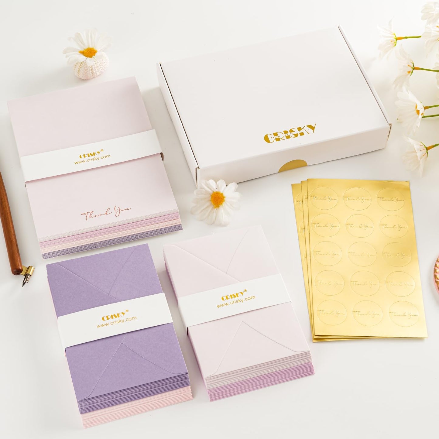 Crisky Purple Thank You Cards with Envelopes & Stickers， 50 Pack Bridal Shower Graduation Thank You Cards Small Business, Wedding Baby Shower Birthday Funeral Notes Bulk