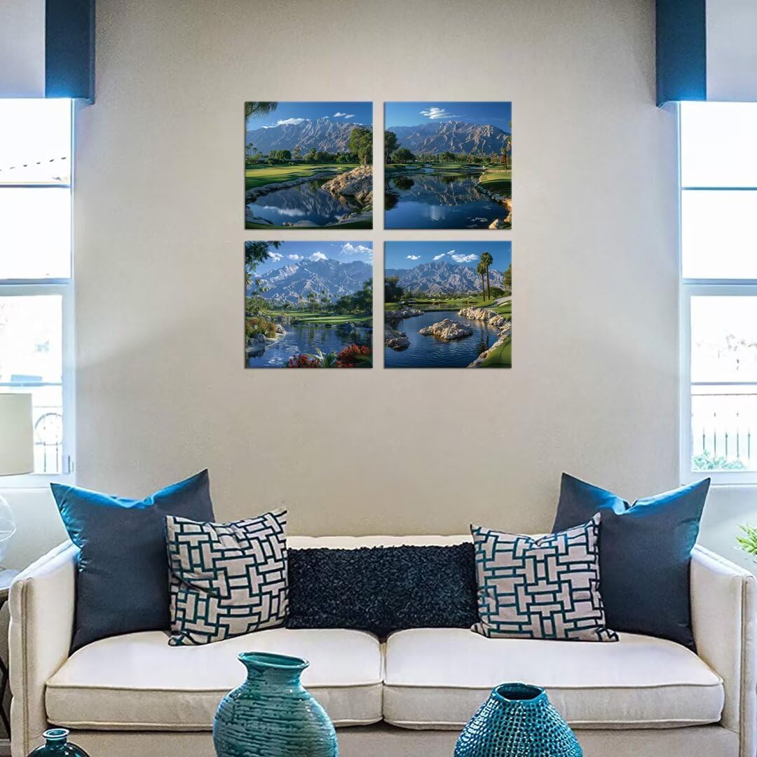 Pankila USA Golf Course Wall Art Golf Artwork Canvas Prints Golf Course Pictures Wall Decor for Living Room Bedroom Bathroom Home Decorations Painting Framed Ready to Hang (12''W x 12''H x 4)