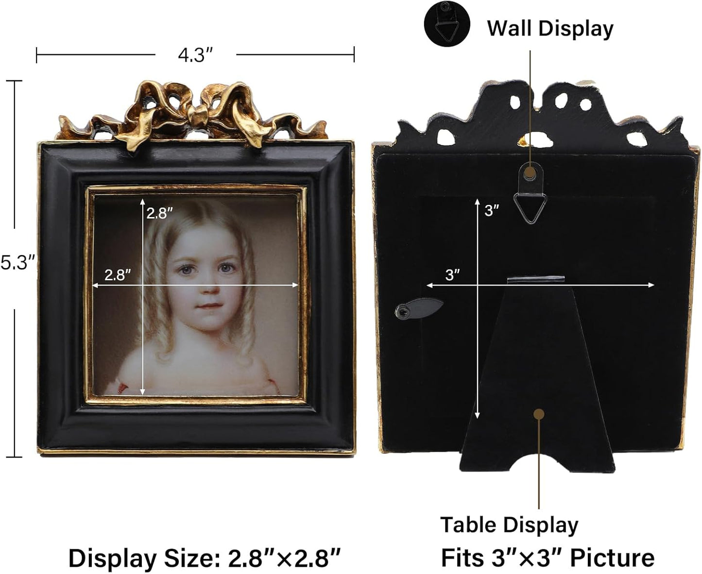 SYLVIA'S SHOP 3x3 Small Vintage Picture Frame, Mini Antique Ornate Square Photo Frame, for Tabletop and Wall Display, Retro Home Decor, Photo Gallery Art, Black and Gold