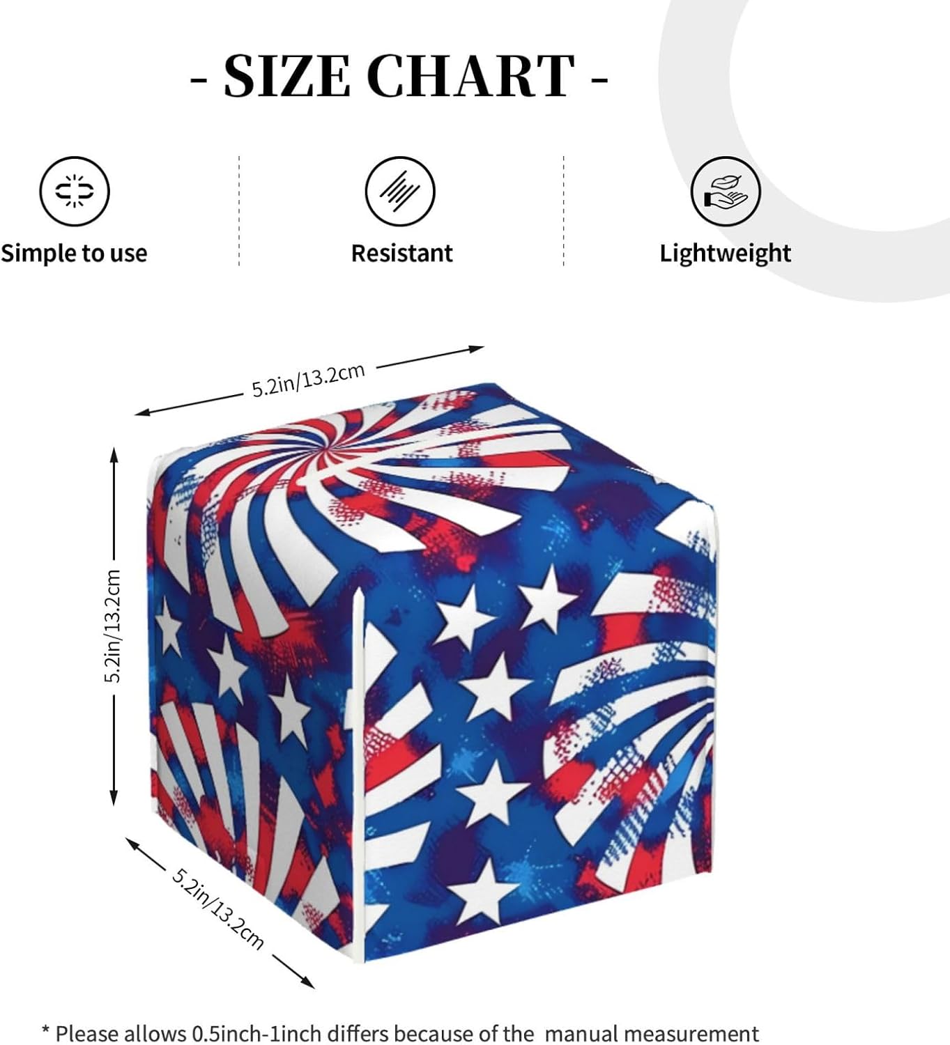 Tissue Box Cover American 4th of July Blue Red Elements Square PU Leather Tissue Box Holder for Car Bathroom Bedroom Desk Tabletop Decor