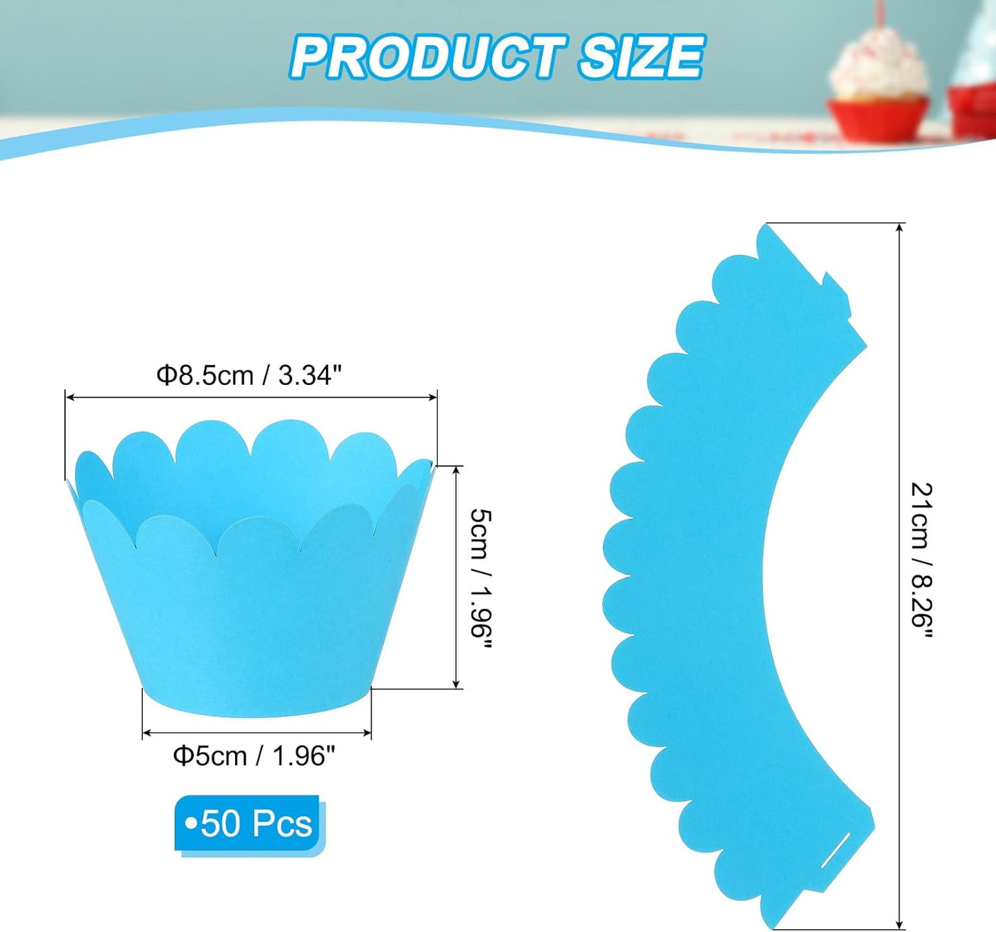 PATIKIL Cupcake Wrappers Paper, 50 Pack Baking Cups Standard Wave Decoration for Anniversary Birthday Weddings and Parties, Blue