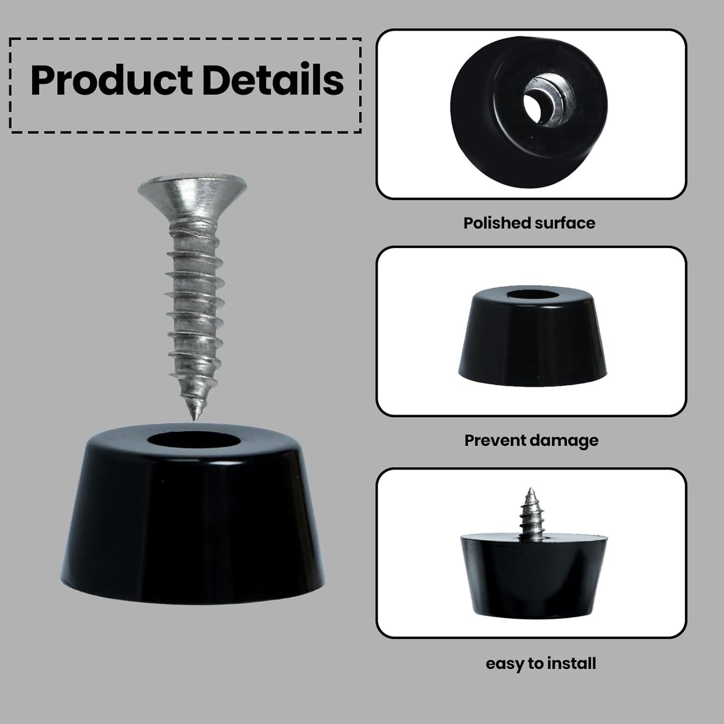 8 Pcs Rubber Bumper Feet, (0.5" H X 1" W) Furniture Table Amplifier Speaker Pads, Round Cutting Board Rubber Feet with Screws, Black Rubber Feet for Amplifier Speaker Cabinet Furniture Cutting Board