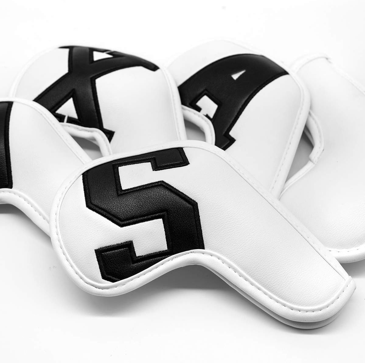 Barudan Golf Iron Club Head Covers Set Headcovers for Callaway Ping S5 - Big Colorful Number - Long Neck - Black Pu Leather fits Small Standard Oversized Golf Clubs 10pcs/Pack (White+Black Number)