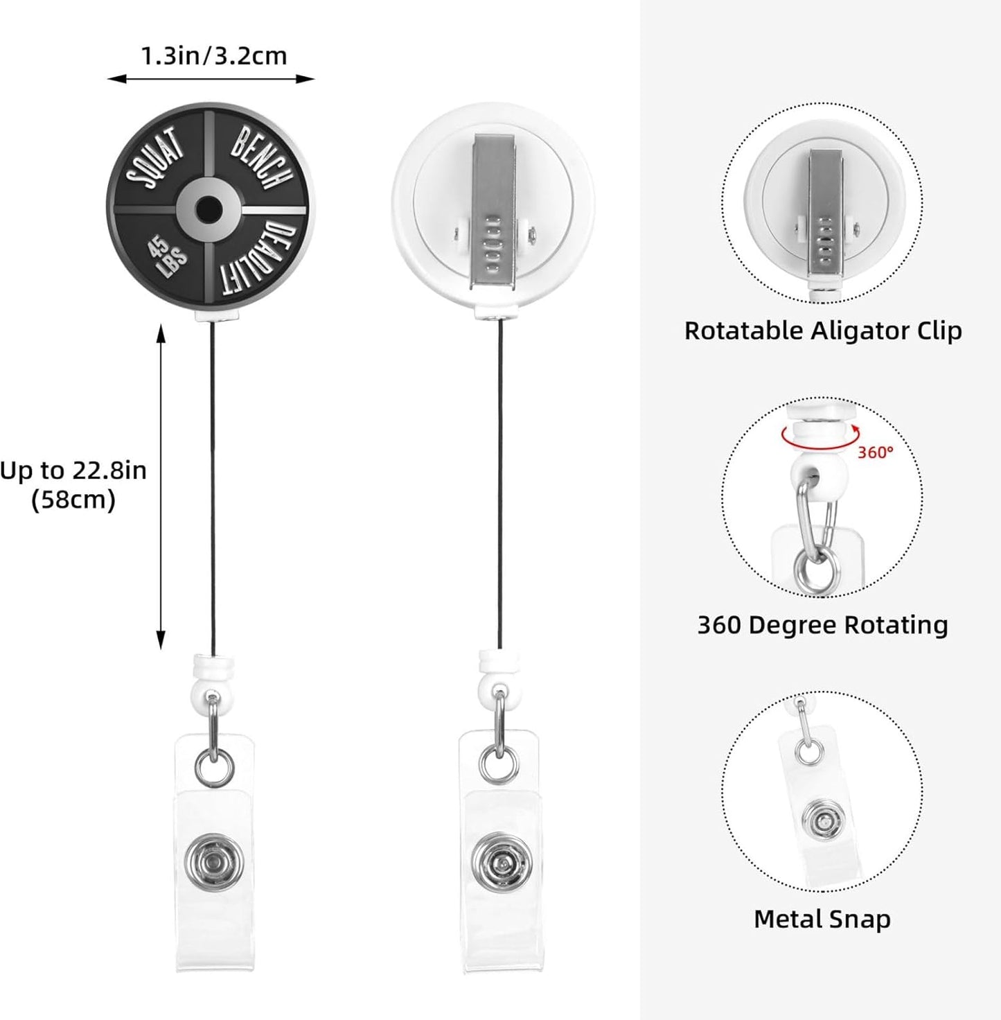 Barbell Plate Weight Badge Reels Retractable Badge Holder with Clip for Id Name Tag Office Worker Student Teacher Nurse Doctor