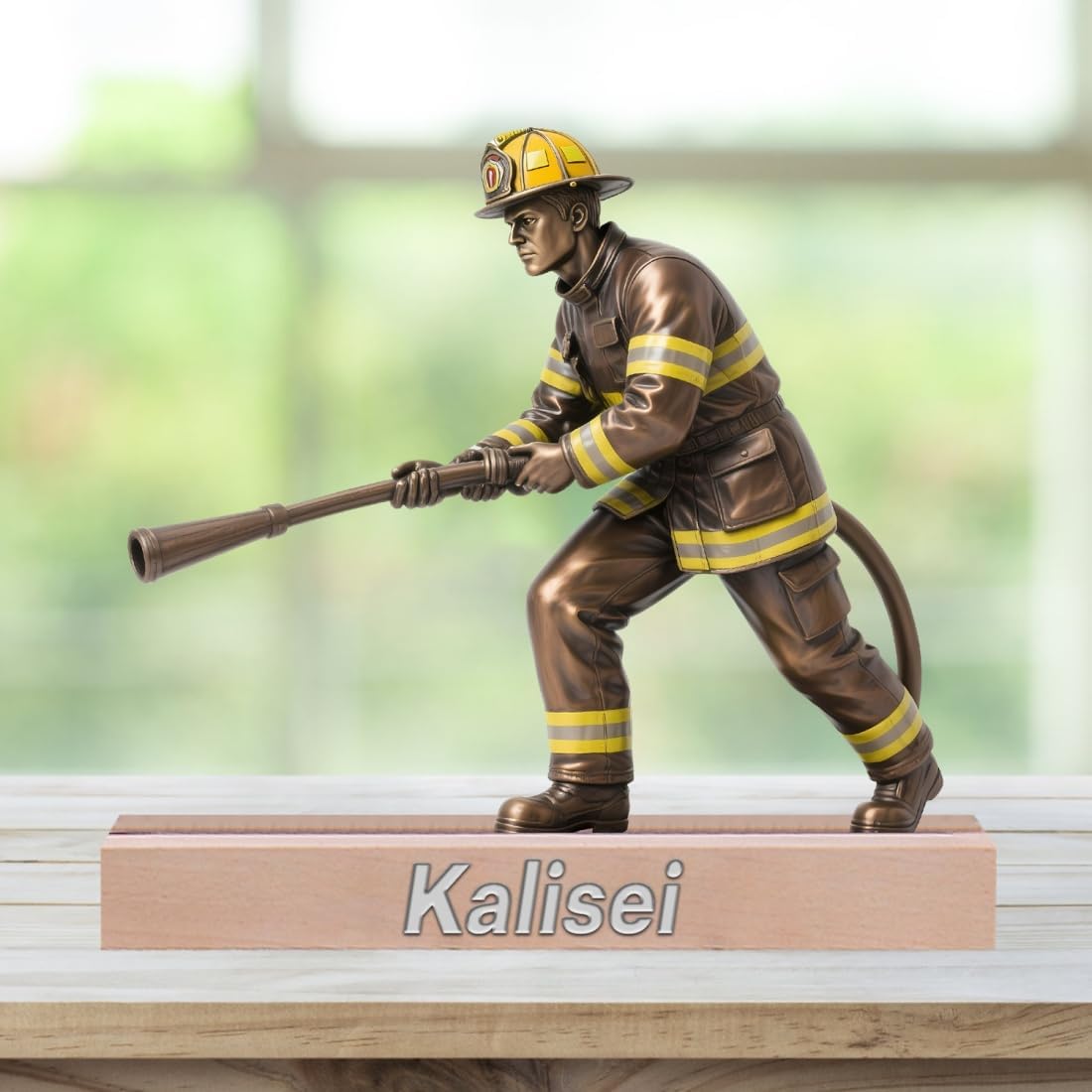 Personalized Fireman Desktop Ornament Sign Custom Firefighter Name Desk Sign Art Flat Plaque with Wooden Base for Home Desk Decor Plaque Gifts for Firefighter Dad Birthday Christmas from Kids