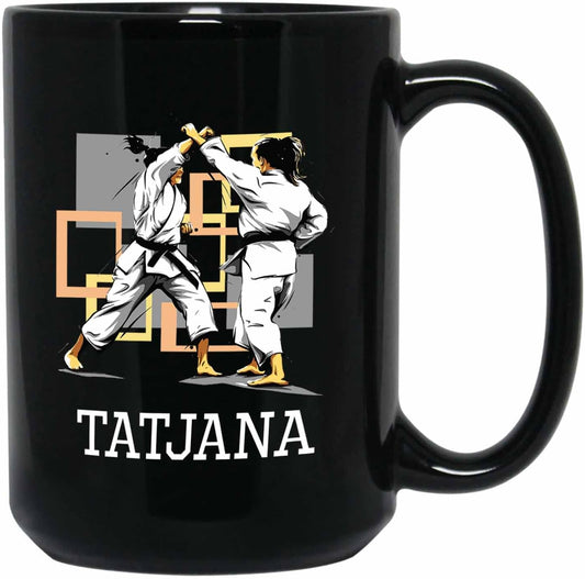 Personalized Name Karate Coffee Mug 11 Oz 15 Oz, Customized Karate Black Ceramic Mug Gifts For Team Coach Karate Lover, Novelty Karate Coffee Cup Gift For Men Women Friends, Karate Lover Travel Mugs