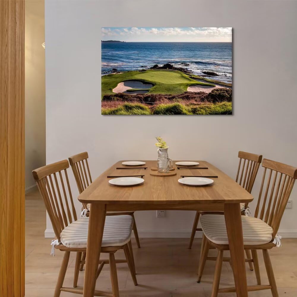 chenchenArt California Coastline Golf Course Wall Art Prints USA Golf Course Canvas Wall Decor for Living Room Bedroom Bathroom Home Decorations Painting Framed Ready to Hang(24''H x 36''W)