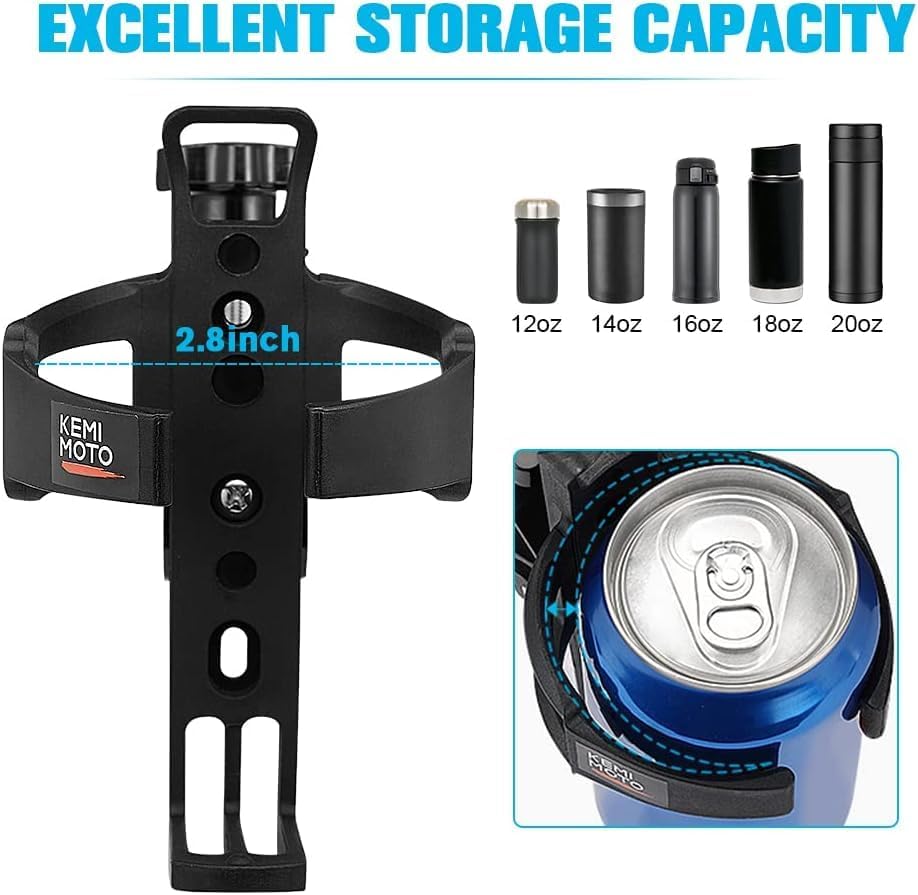 KEMIMOTO ATV Cup Holder Motorcycle Bottle Holder Universal Drink Holder with 0.6-1.56in Metal Clamp for 20oz Bottle for Bike Boat, Stroller, Walker, Wheelchair, Scooter, Golf Cart