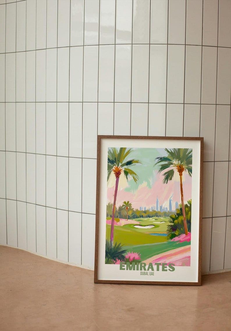Golf Wall Art Print, Emirates Dubai UAE Golf Course Poster, Colorful Impasto Painting, Modern Sports Decor, International Artwork, for Golf Enthusiasts (Unframed) (20x30)