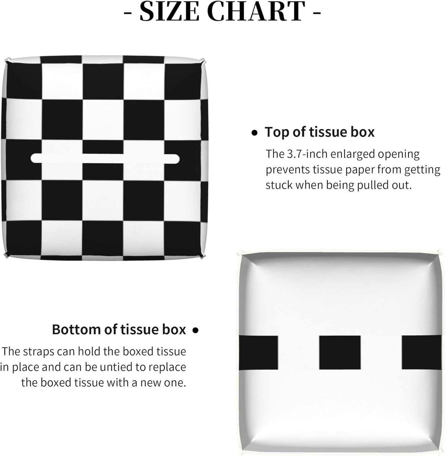 Black and White Checkerboard Tissue Box Cover Square,Square Grid Checkered Tissue Box Holder Waterproof Leather Facial Paper Organizer Dispenser for Bathroom Home Car Nightstand Vanity Desk