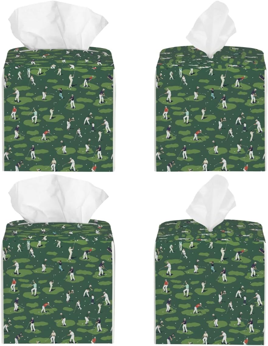 Square Leather Tissue Box Cover, Waterproof Napkin Dispenser with Golf Golf Player Print, Tissue Holder for Bathroom, Living Room, Bedroom, Office, and Car Decor