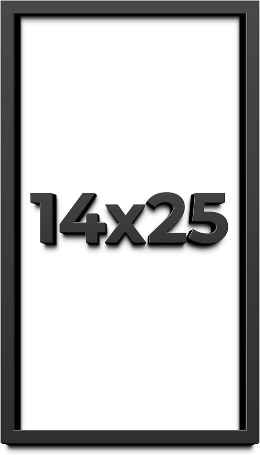 14x25 Shadow Box Black Solid Wood Display Frame with White Acid-Free Backing UV Acrylic & Hanging Hardware - with 3/4" Usable Depth