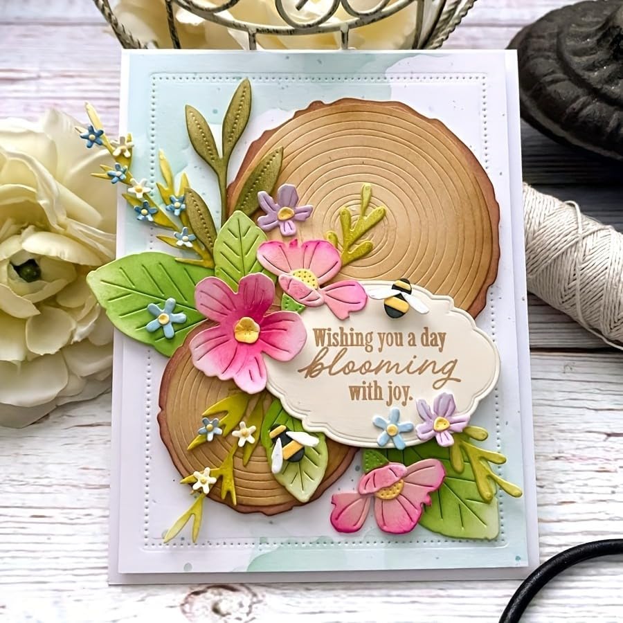 Flowers Metal Cutting Die for Scrapbooking - Cut Stencils for DIY Scrapbook Photo Album Decorative Paper Card, Card Making Supplies, Stencils & Crafting Die Cut (Wood & Flower 7.9 x 4.1 in)