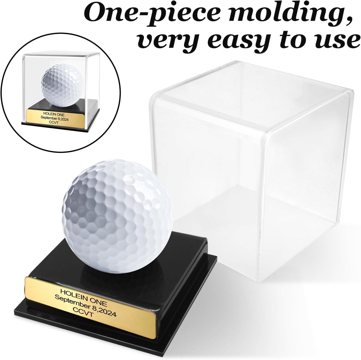 Custom Golf Hole-in-One Display Case, Acrylic Golf Ball Display Case, Custom Engraved Plaque, Commemorate Your Hole in One Shot (Golden)