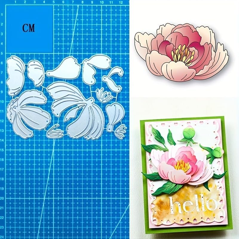 Flowers Metal Cutting Die for Scrapbooking - Cut Stencils for DIY Scrapbook Photo Album Decorative Paper Card, Card Making Supplies, Stencils & Crafting Die Cut (Peony 5 x 3.6 in)