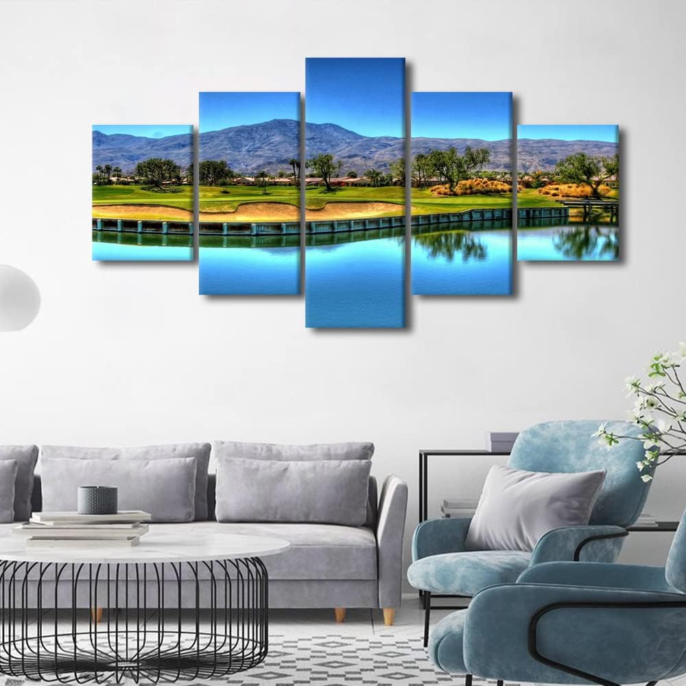 Native American Decor Golf Pictures for Living Room Augusta National Golf Course Paintings Golfing Field Artwork Multi Panel Prints Canvas Wall Art Modern House Decor Framed Ready to Hang-60"W x 32"H