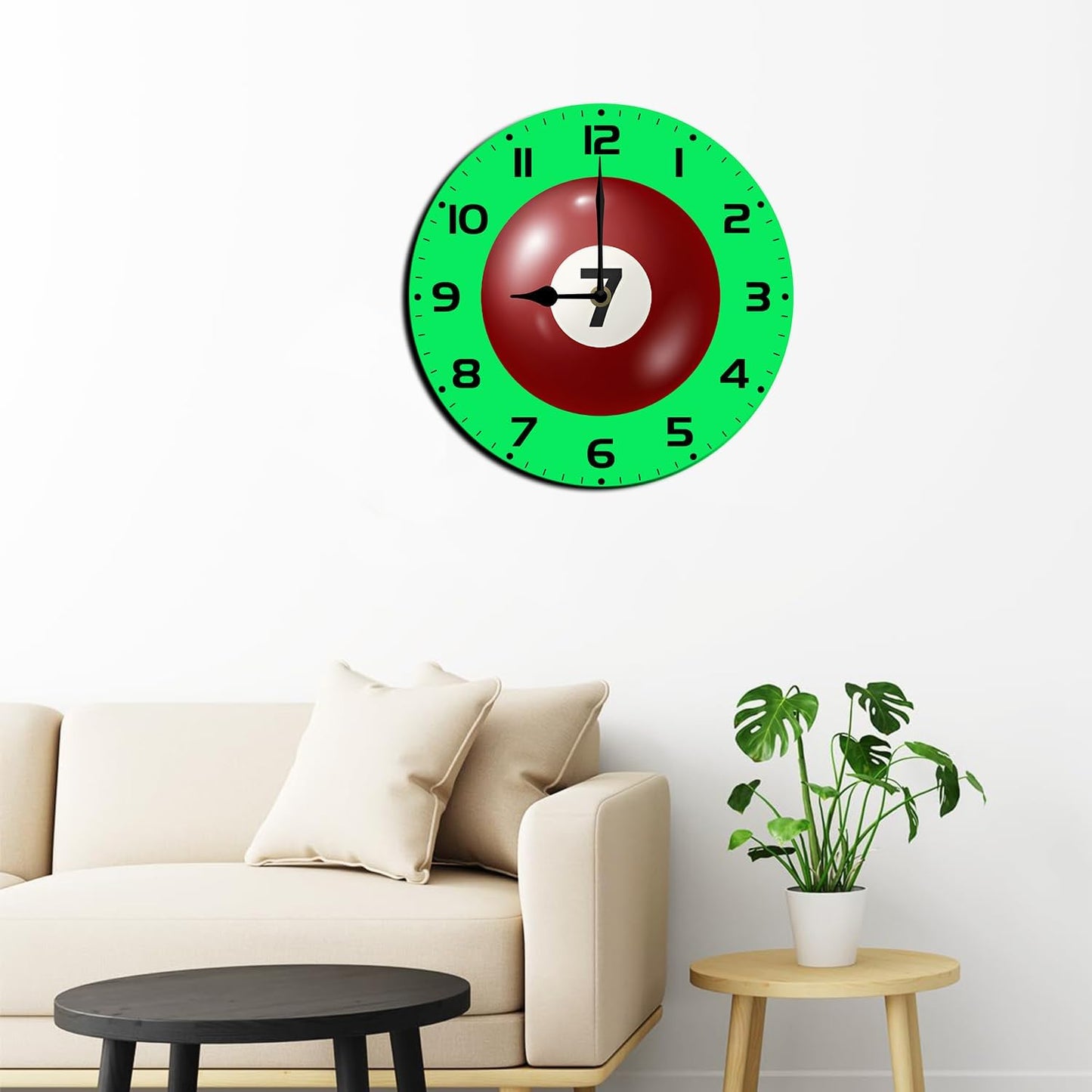 Soliyoahee Billiards Clock Round Wooden Wall Clock Home Decor Silent No Tick Battery Powered for Living Room Bedroom Kitchen Bathroom 10inch