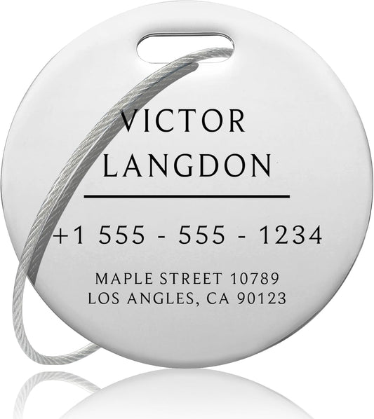 Stainless Luggage Tags for Suitcases: Metal Personalized Luggage Tags and Bags with Customizable Texts (Silver)