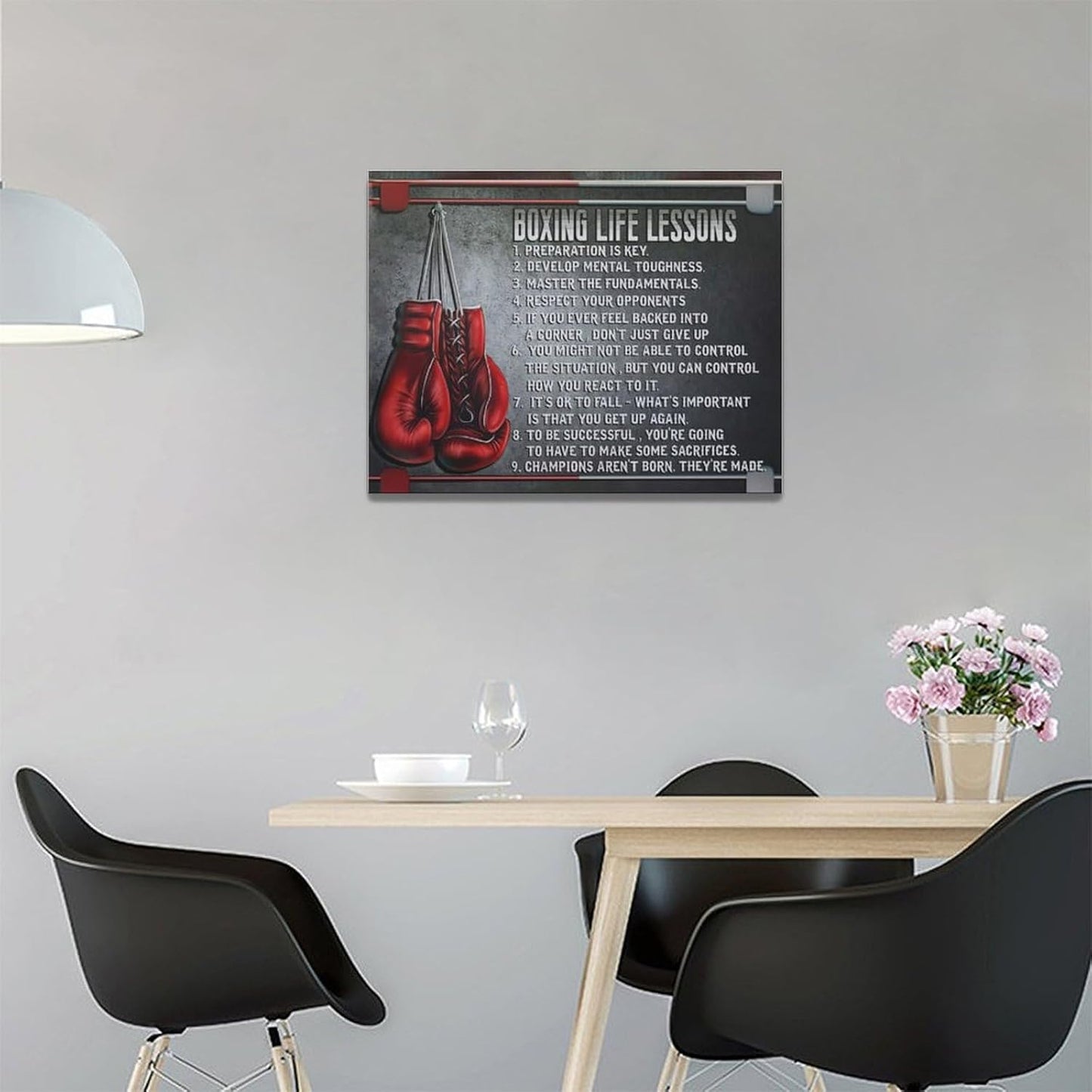 Boxing Wall Art Sports Boxing Lessons Pictures Wall Decor Motivational Quotes Boxing Gloves Canvas Painting Artwork Modern Home Decorations Framed for Bedroom Office Living Room 20"x24"