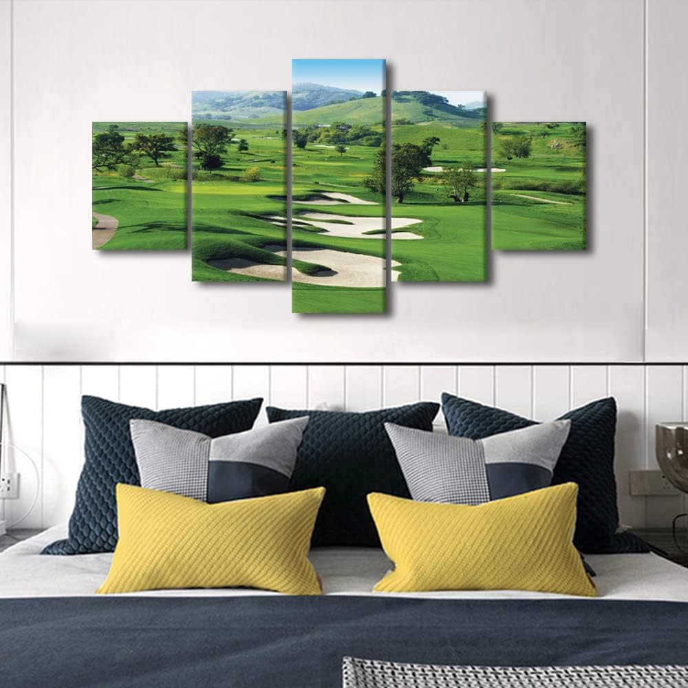 Golf Course Wall Art CordeValle Course Pictures Wall Art Canvas Print California USA Themed Modern Home Decor 5 Panels for Living Room Bedroom Painting Poster Framed Ready to Hang - 60" W x 32" H