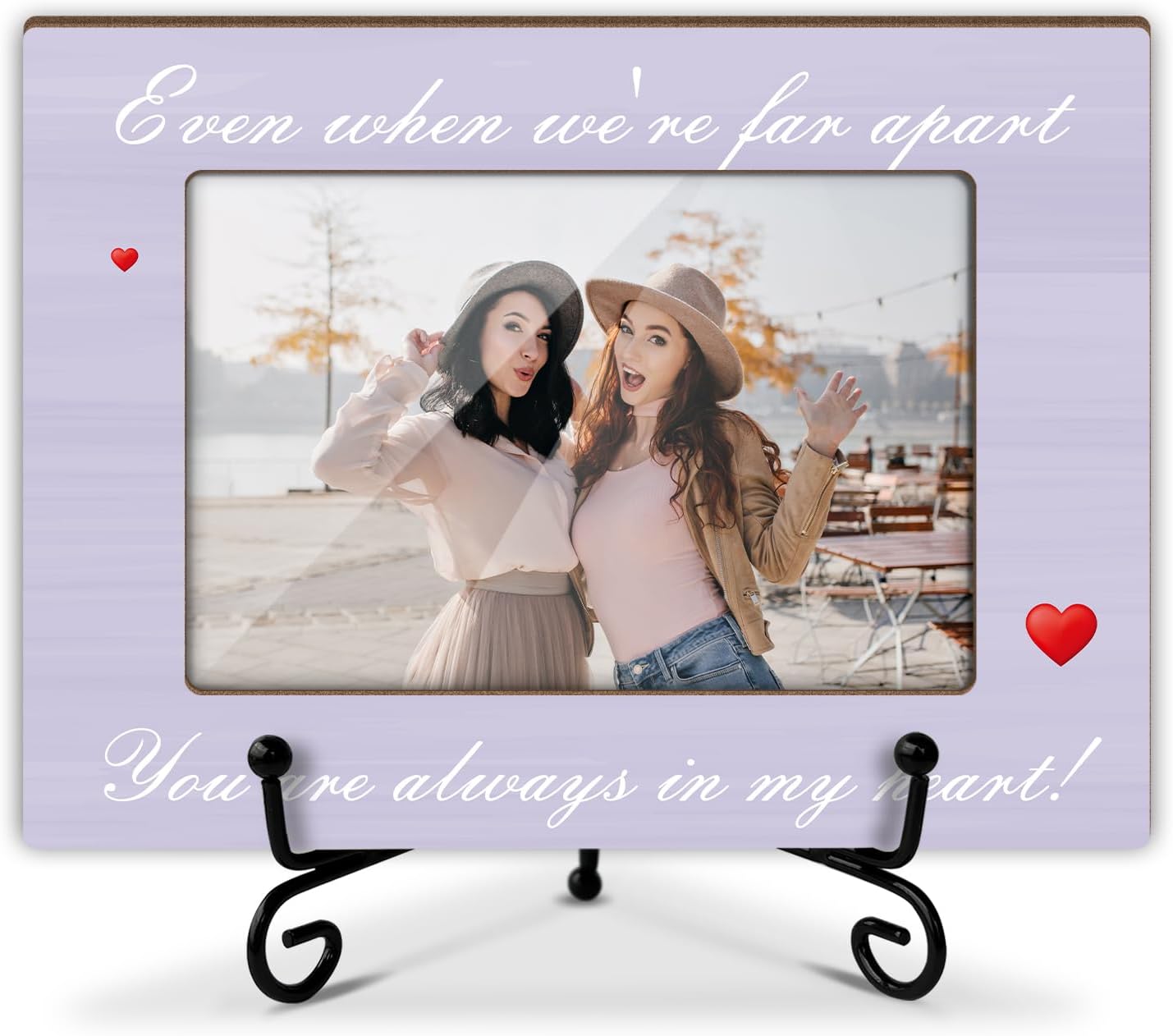 Memorial Gifts Picture Frame, Wooden Photo Frame with Stand, Even When We're far Apart You are Always in My Heart, Home Office Desk Decor Photo Frame Tabletop Display -xk29