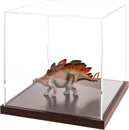 Clear Acrylic Display Box Collectibles Display Case Organizing Toys Case with Solid Built-in Wooden Base(6x6x6 inch; 15x15x15 cm)