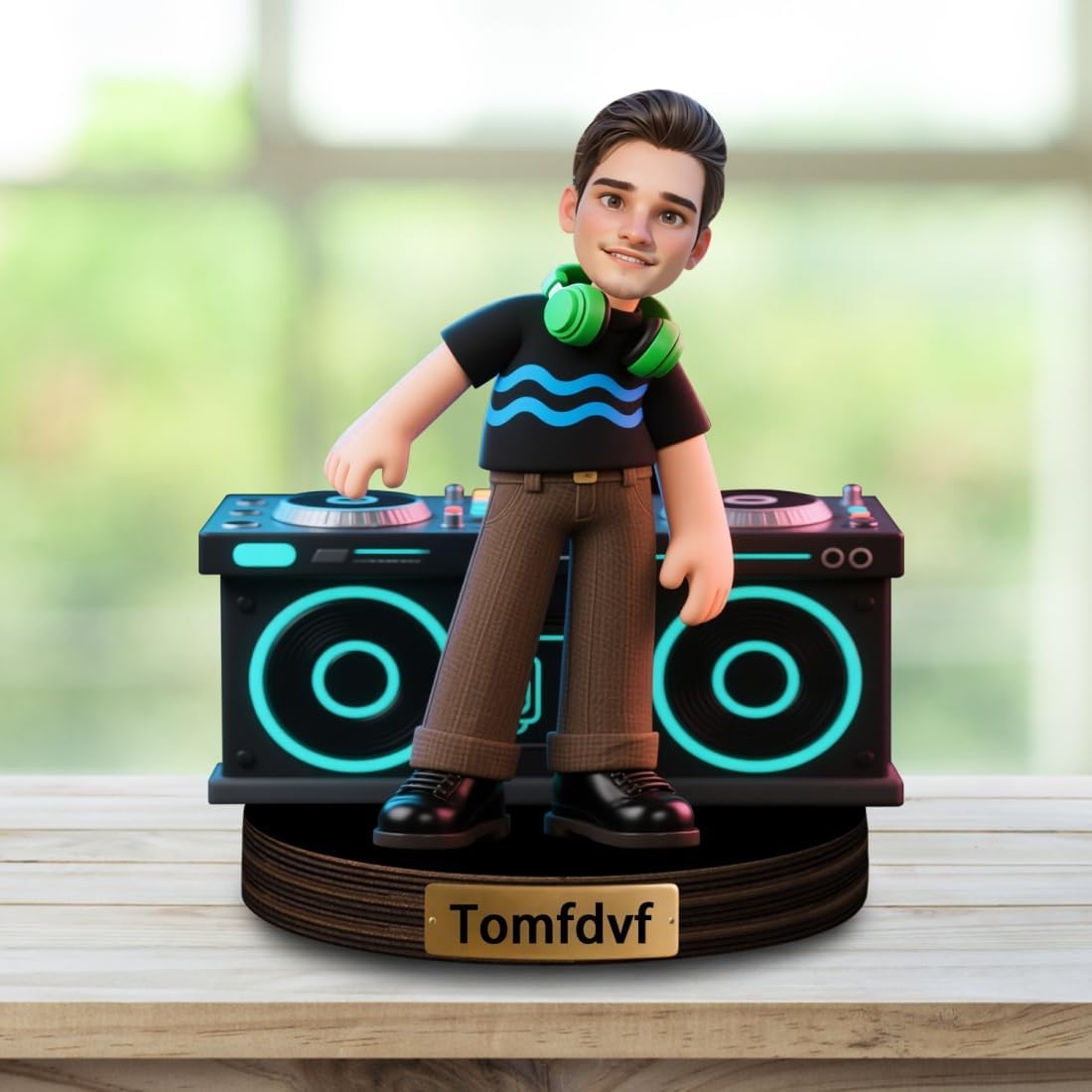 Personalized DJ Player Desk Decor Sign with Name Custom DJ Figurine Cartoon Sculpture Ornament Cartoon Portrait Plaque for Music Room Club Decor Plaque Keepsake Gift for Men Xmas Birthday