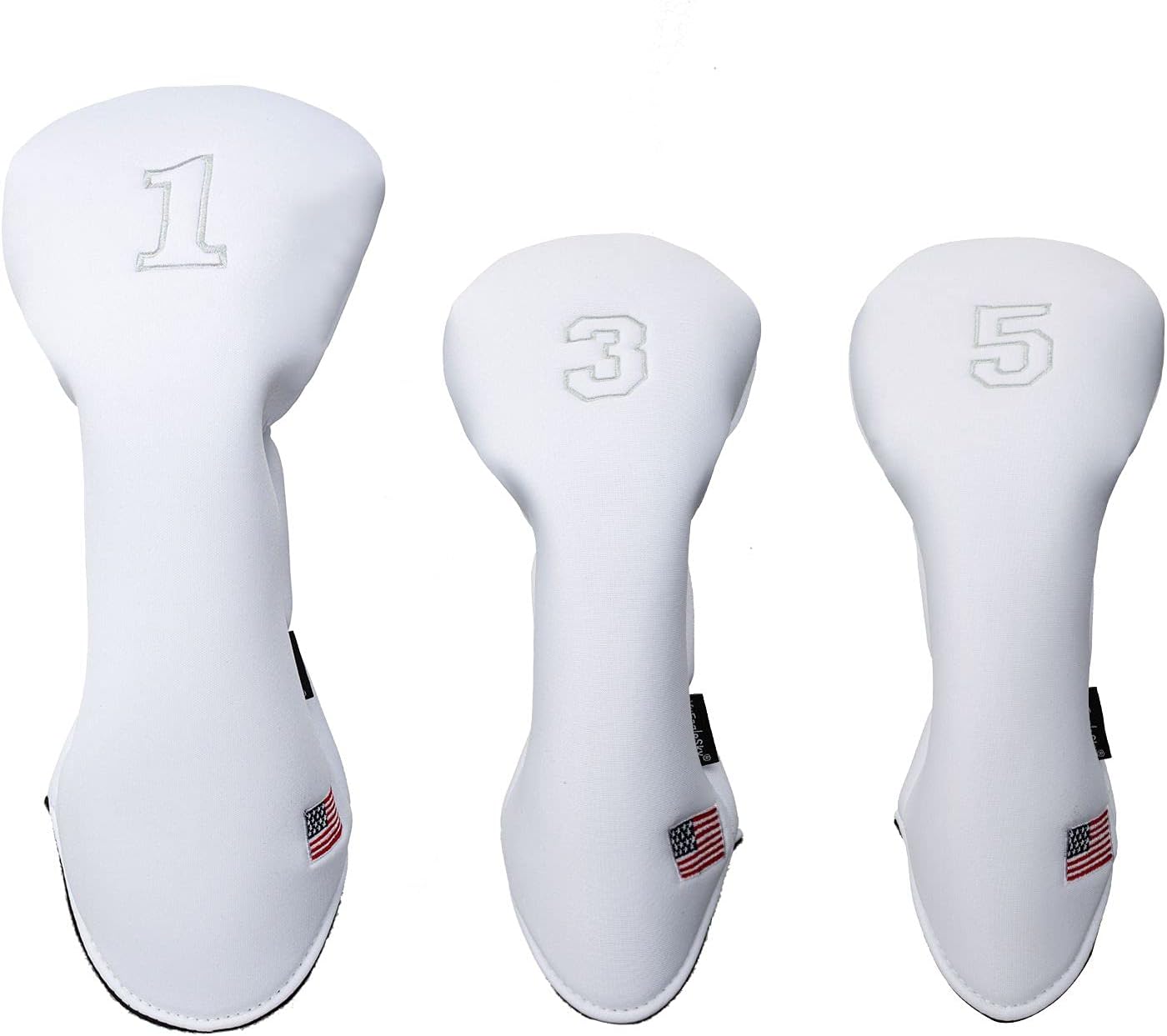 Golf Driver Head Covers 3-Pack for Men & Women - Premium PU Leather with Elephant Embroidery, Double Elastic Band (Driver/Fairway/Hybrid), Waterproof & Durable - White Grey or Black Grey