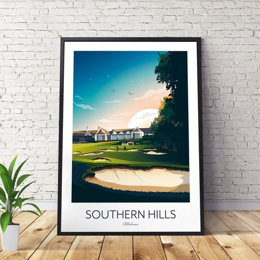 Southern Hills Country Club Golf Print - Tulsa; Oklahoma; Southern Hills PGA Championship Artwork; Golf Course Sunset Illustration (Unframed) (27x40)