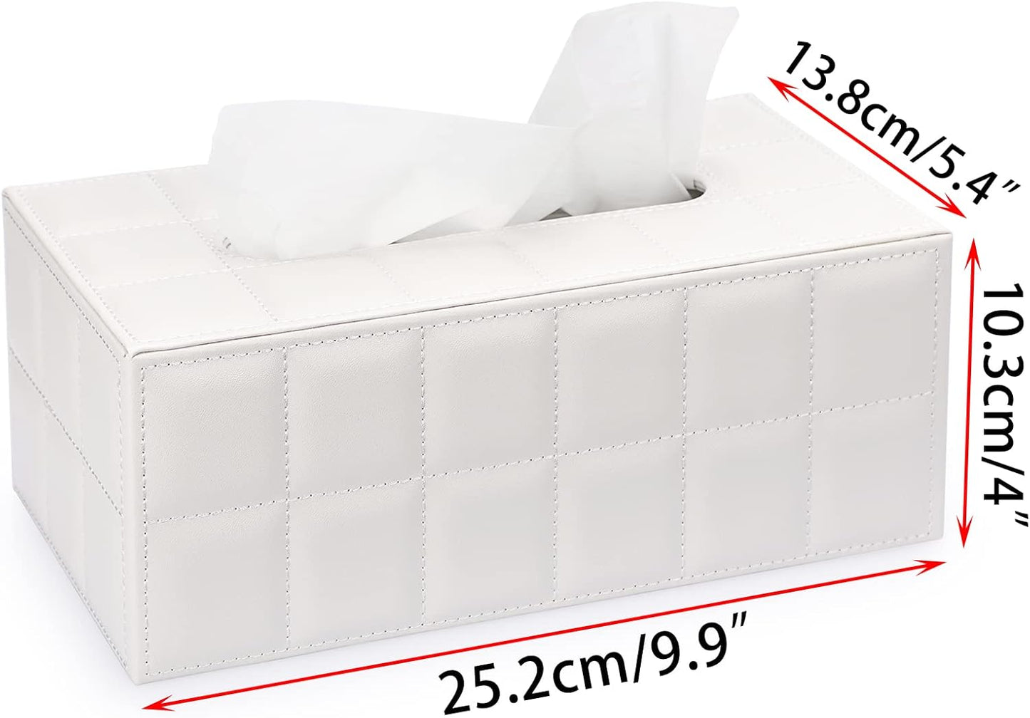 Sumnacon Rectangular Leather Tissue Box Cover - Stylish Tissue Box Holder with Magnetic Bottom, Decorative PU Tissue Box for Vanity Dresser Night Stand Table Countertop Home Office Car,Grid White