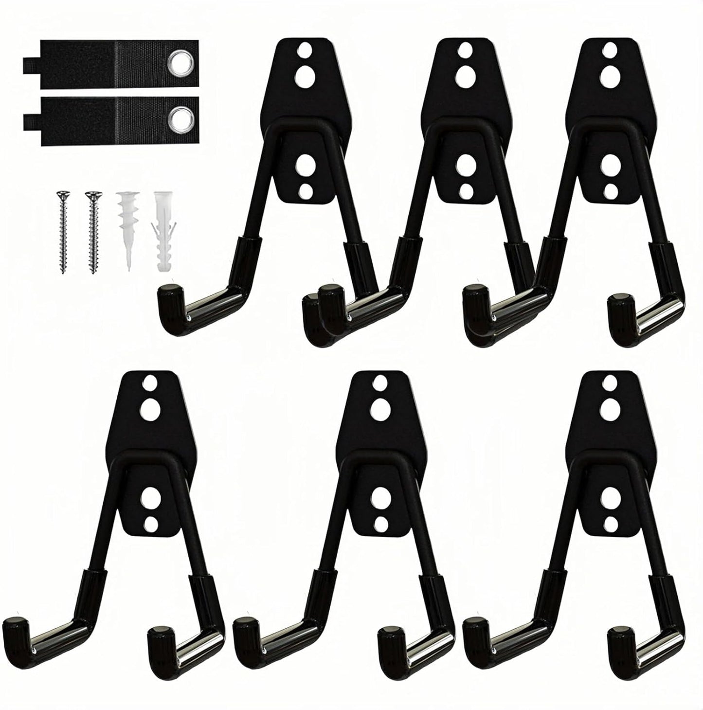 6 Pack Garage Hooks Heavy Duty with Anti-Slip Coating, Steel Utility Ladder Hooks for Hanging Garden Tools, Hoses, Ropes, Bikes and More (3in)