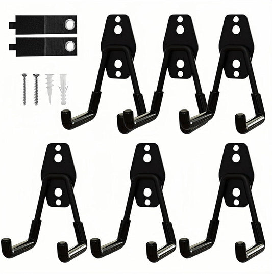 6 Pack Garage Hooks Heavy Duty with Anti-Slip Coating, Steel Utility Ladder Hooks for Hanging Garden Tools, Hoses, Ropes, Bikes and More (3in)
