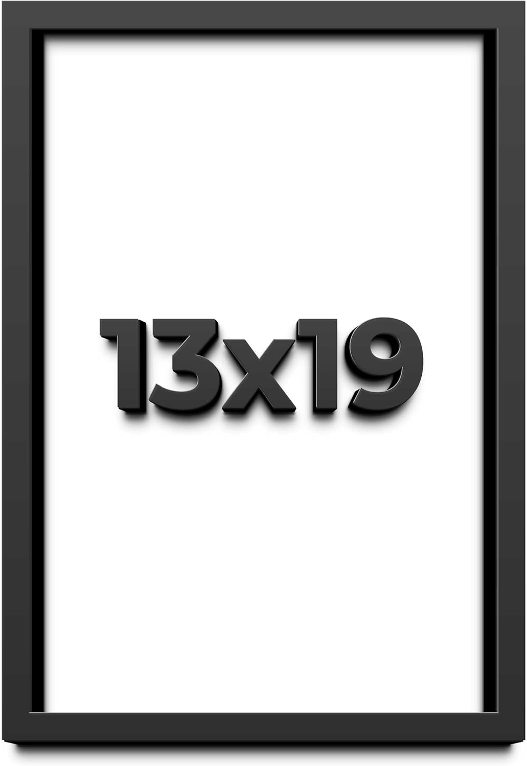 13x19 Shadow Box Black Solid Wood Display Frame with White Acid-Free Backing UV Acrylic & Hanging Hardware - with 3/4" Usable Depth