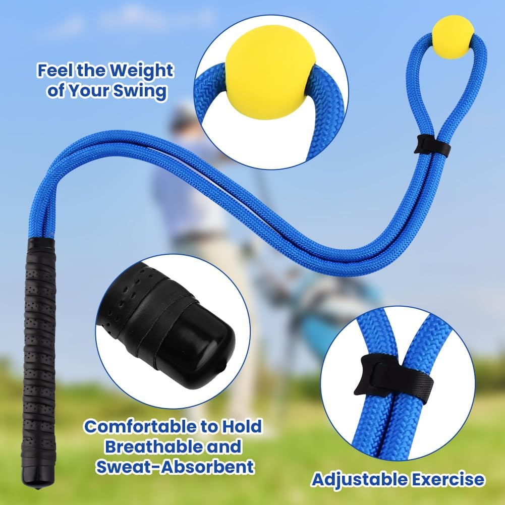 Golf Rope Swing Trainer Set, Golf Swing Training Aid to Improve Speed, Tempo, Rhythm, Flexibility and Strength, Included Correcting Arm Band&Rope Trainer with Weighted Ball