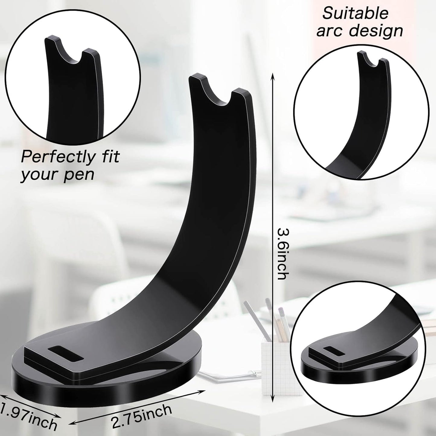 Spakon 2 Pieces Acrylic Pen Holder Display Stand Pencil Display Holder Fountain Pen Ballpoint Rack Desk Pencil Wand Showcase, Paintbrush Drying Rack for Home Office(Black)