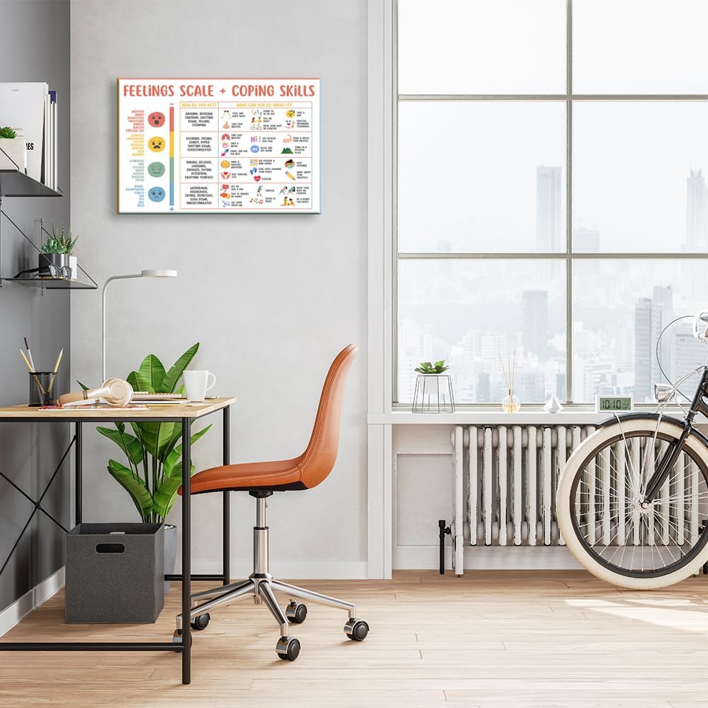 uoyien Feelings Chart For kids Mental Health Posters Help Students Understand Emotions Poster Calm Corner Special Education Classroom Decorations Preschool Classroom Supplies Wood Framed 16x24in