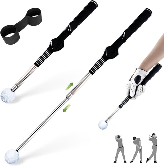 TRILVIX Retractable Golf Swing Training Aid, Portable Grip Trainer with Click Feedback, Right-Handed Golf Training Aid with Arm Band, for Chipping Hitting, Strength & Tempo, Golf Accessories for Men
