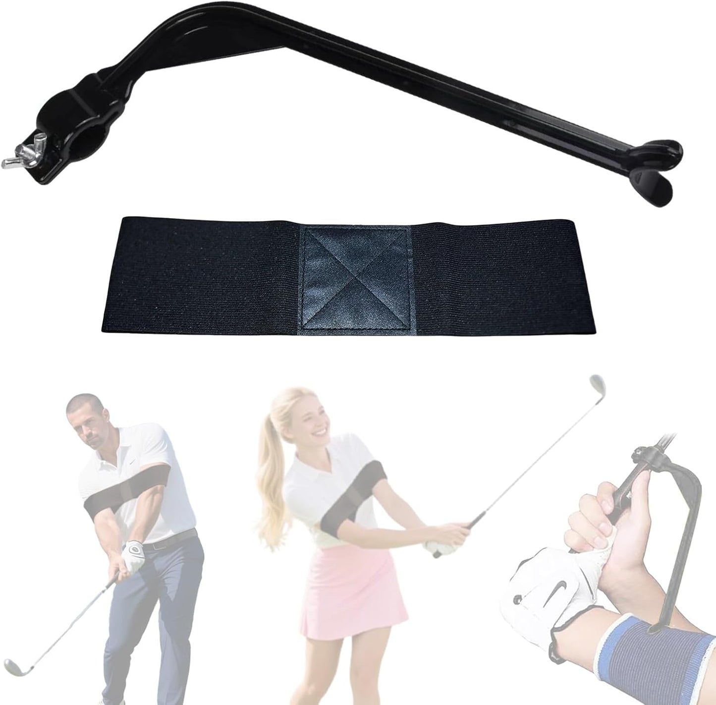 Golf Swing Training Aid - 2 Pcs Adjustable Arm Band & Wrist Hinge, Swing Correcting Practice Tool for Beginners, Men Women Golf Posture Corrector Equipment