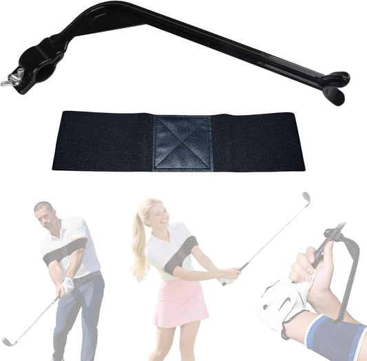 Golf Swing Training Aid - 2 Pcs Adjustable Arm Band & Wrist Hinge, Swing Correcting Practice Tool for Beginners, Men Women Golf Posture Corrector Equipment