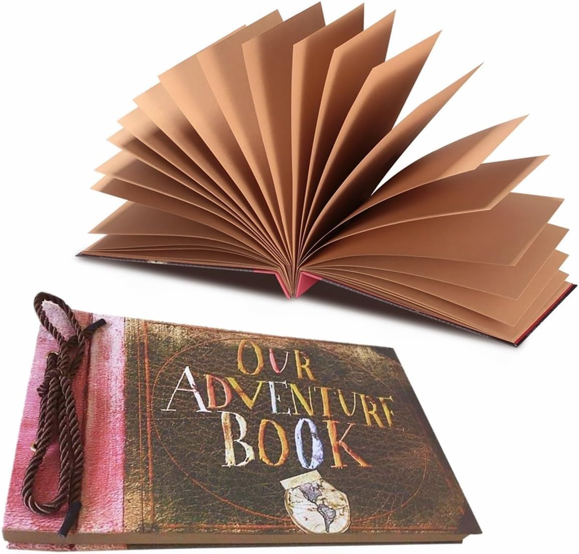 Adventure Book Scrapbook DIY Handmade Retro Style Travel Souvenir, 11.92 x 7.62" Embossed Lettering Scrapbook Inspired by 'Up', Memory Book For Anniversary Wedding,Travelling,Valentine's Day Gifts