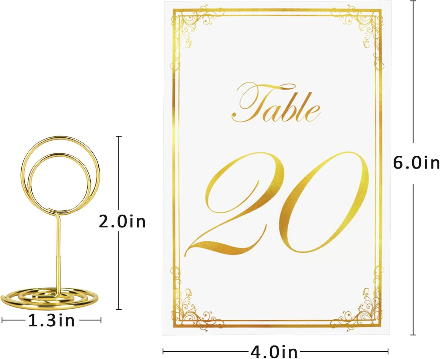 JOYIT 22 Sets Wedding Table Number 1-20 and 2 Card for Gift and Head Table, with 22 Pcs Tables Number Holders, White Gold 4" x 6" Tables Numbers for Wedding Reception(22 Set/White Gold)