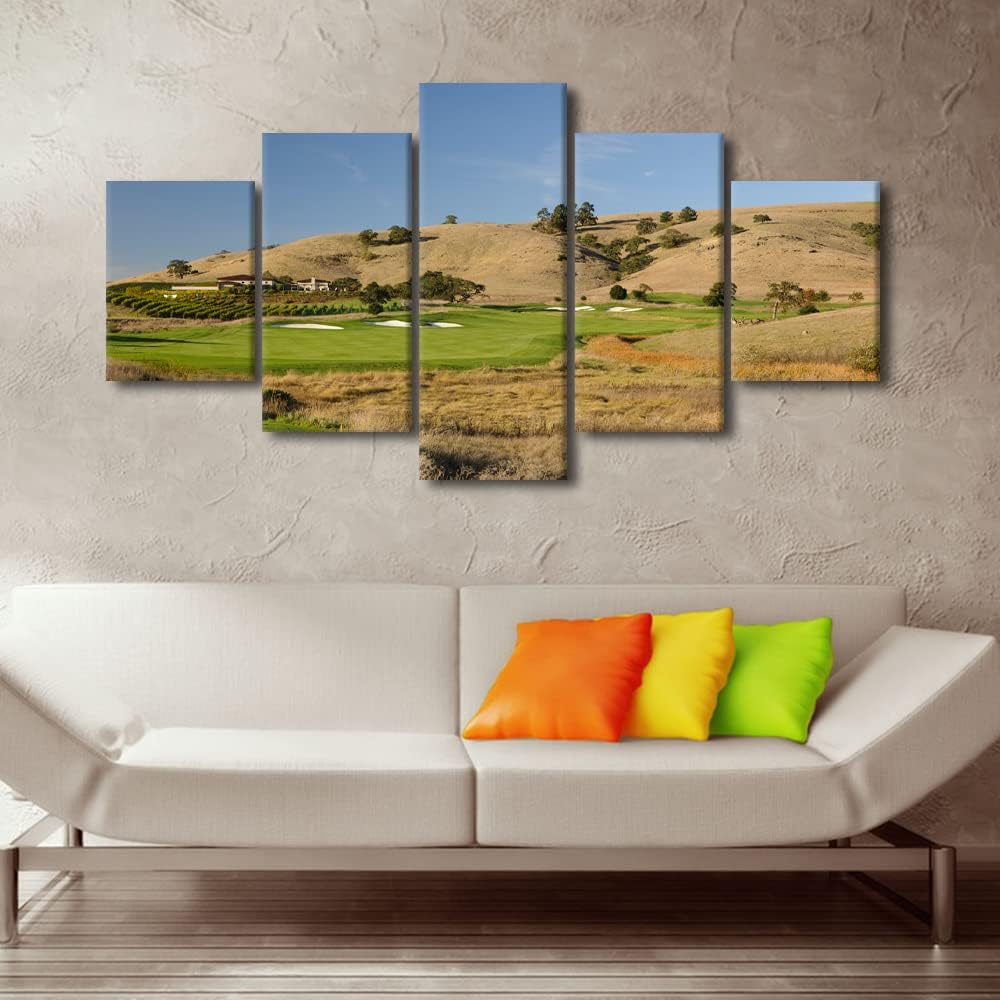 5 Pieces Golf Course Picture Wall Art CordeValle Golf Course Painting Prints Artwork USA Modern Home Decor Canvas Wall Art for Home and Office Wooden Decoration Framed Ready to Hang - 60" W x 32" H